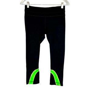 Lululemon Run Inspire Crop II Leggings Black Frond Green size 6